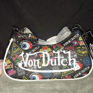 Von Dutch Women's Black Jax Chaos Print Shoulder Bag